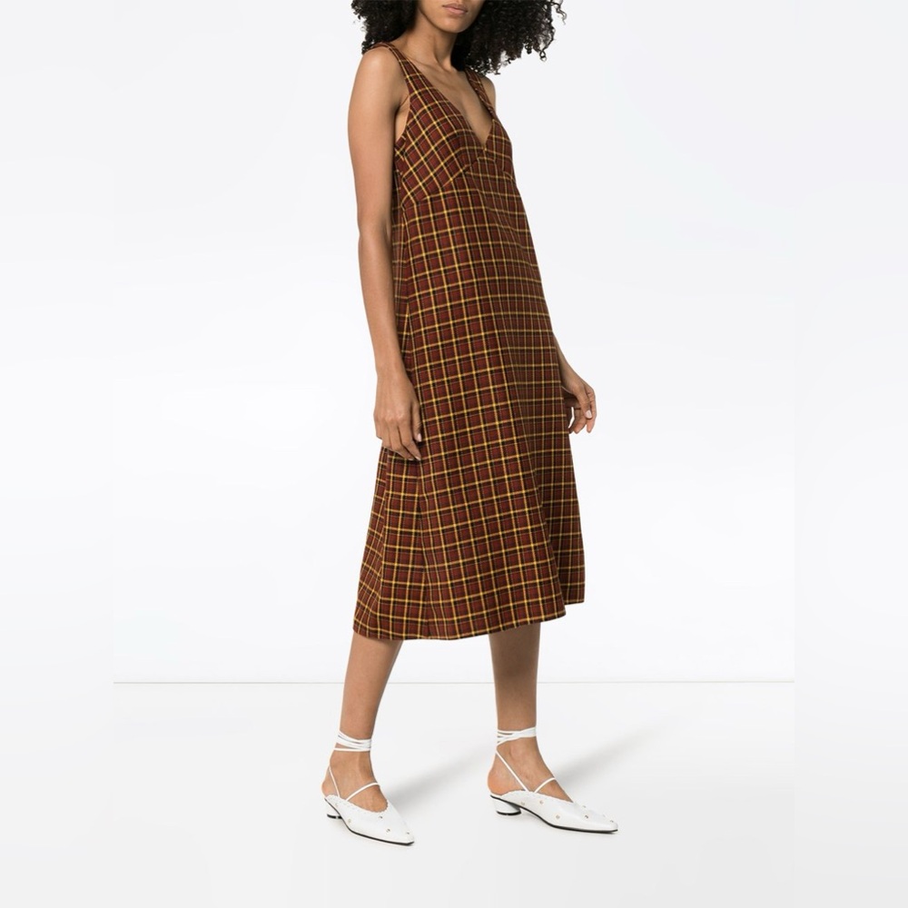 Plan C V-Neck Sleeveless Check Dress